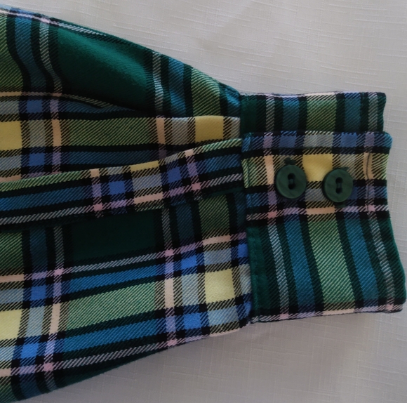 Vintage Handmade Men's Buttoned Down Shirt XL L/S  Collard Green Plaid - Picture 3 of 7